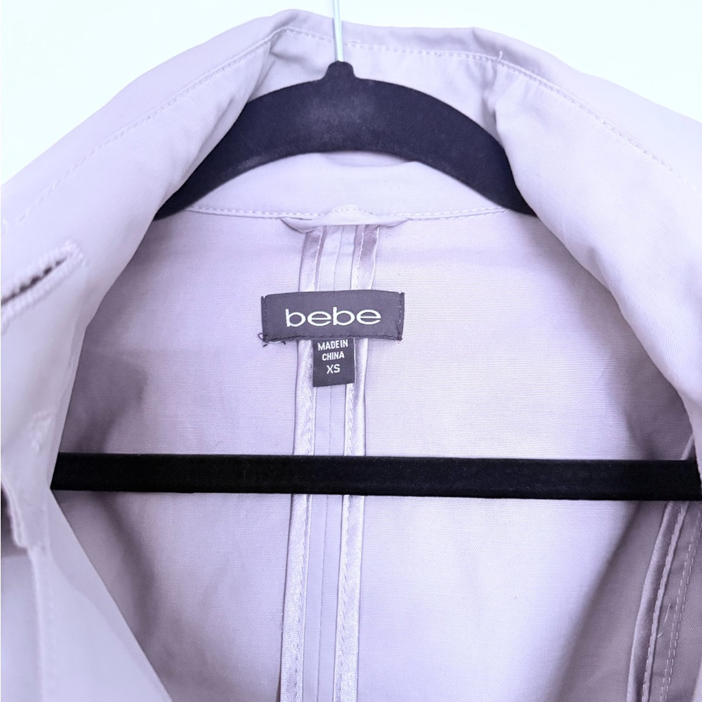 Bebe Ruffle Trench Coat – Fit & Flare Double-Breasted Gray XS - Picture 5 of 5
